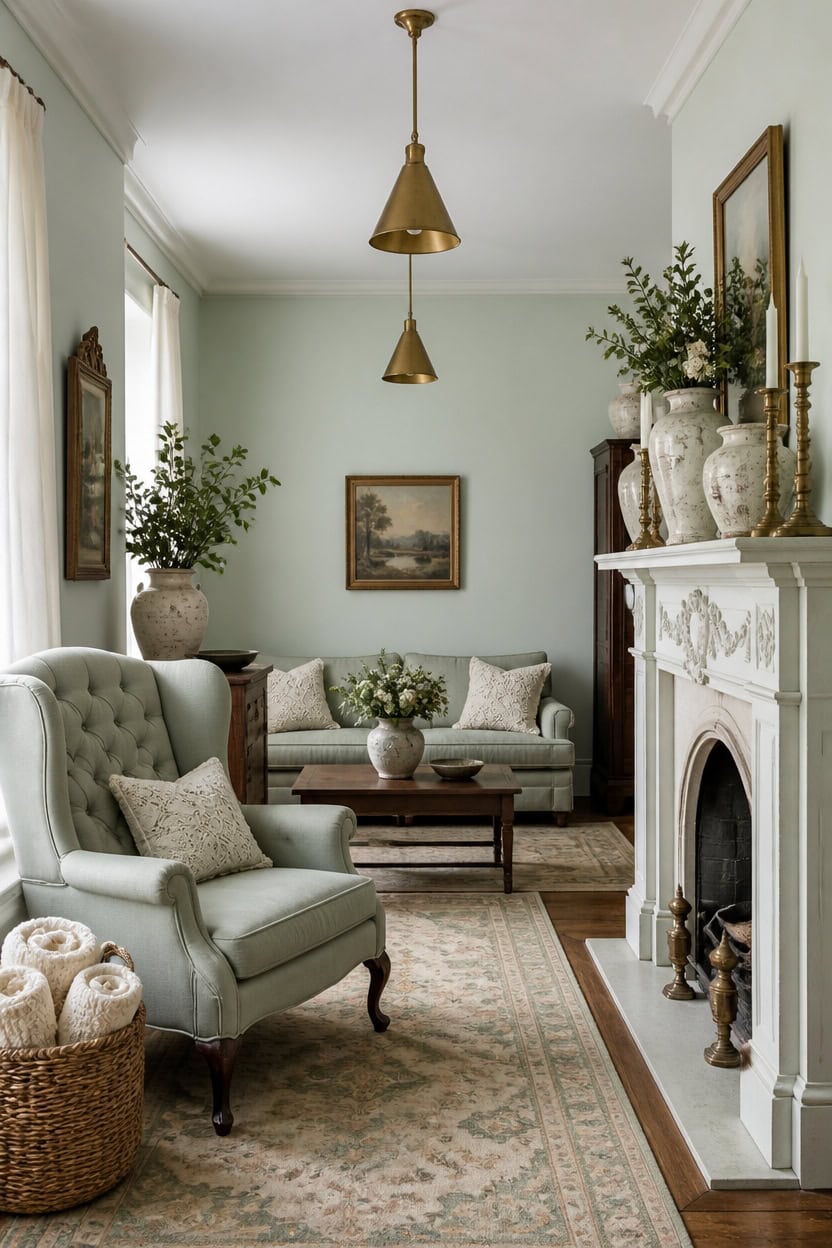 mint green vintage cozy vignette