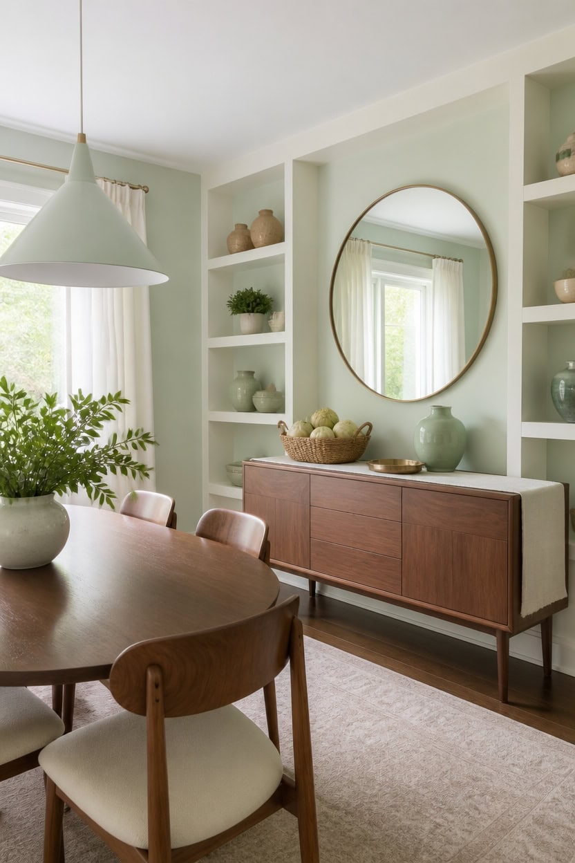 mint green walnut buffet vignette