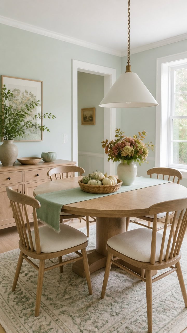 mint green white dining room