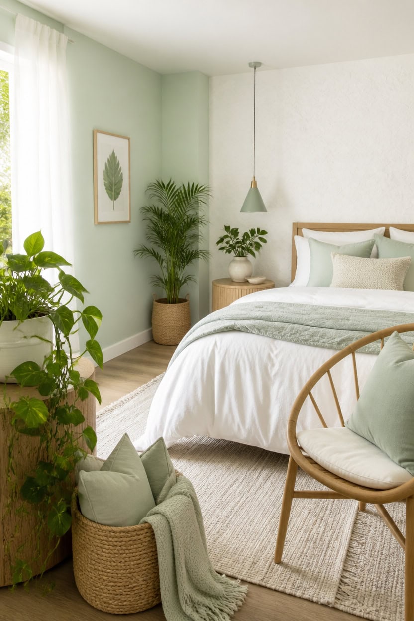 mint hued calming plant corner