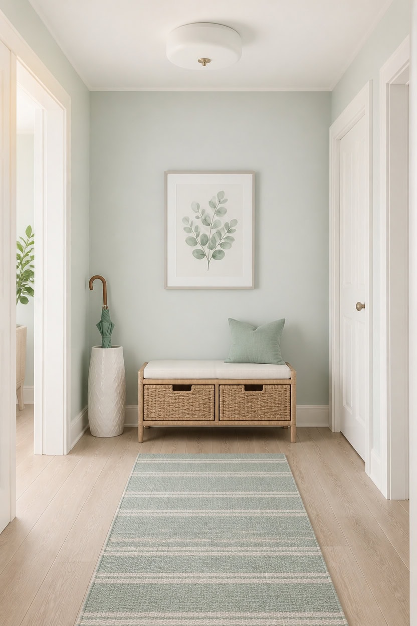 mint hued hallway grounded warmth
