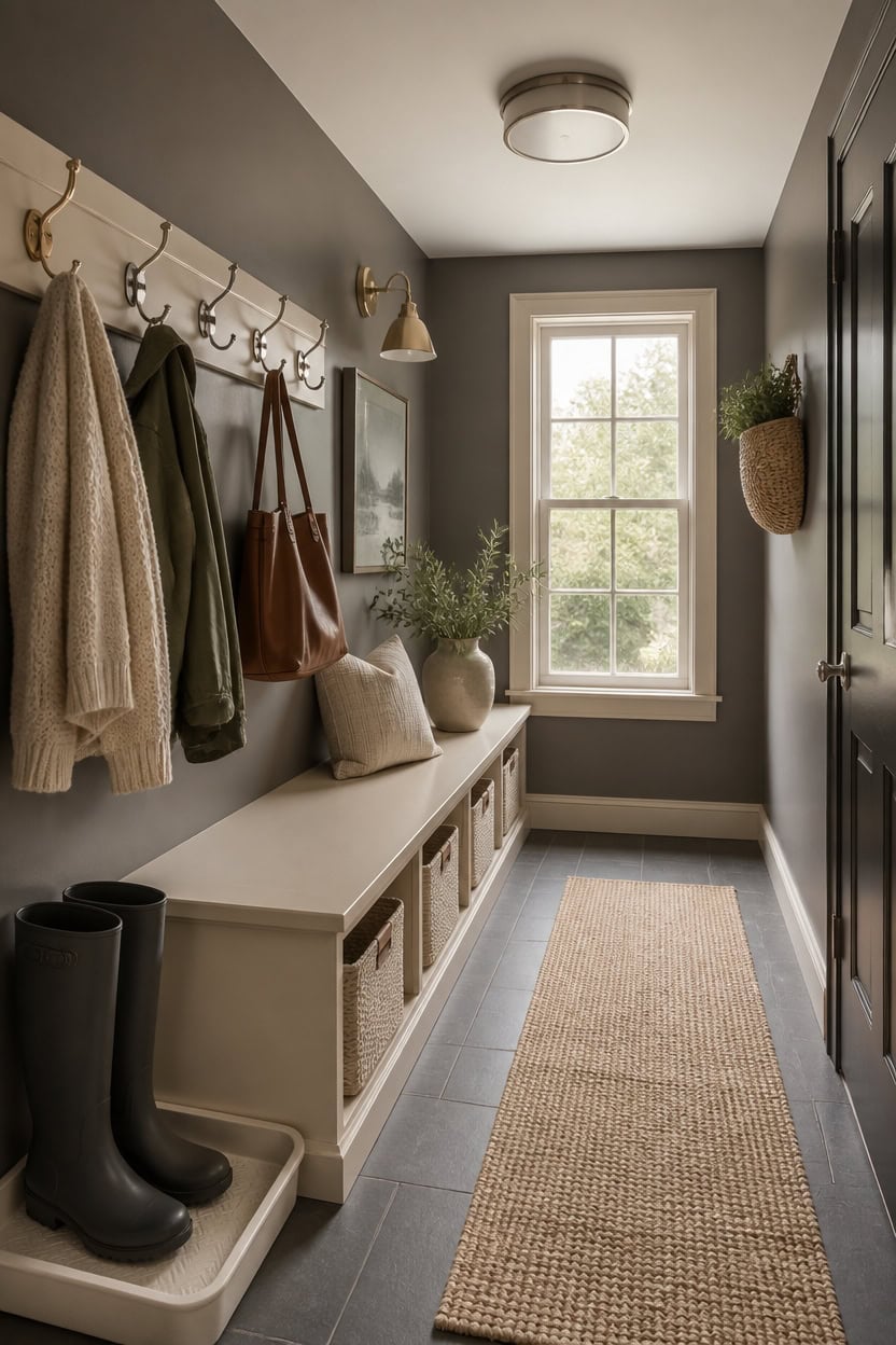 mixed metal entryway with gray