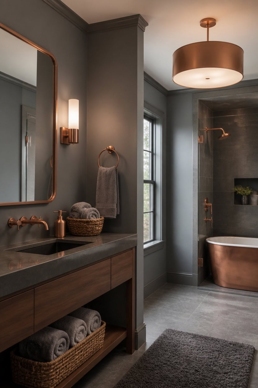 mixed metal gray bathroom vignette