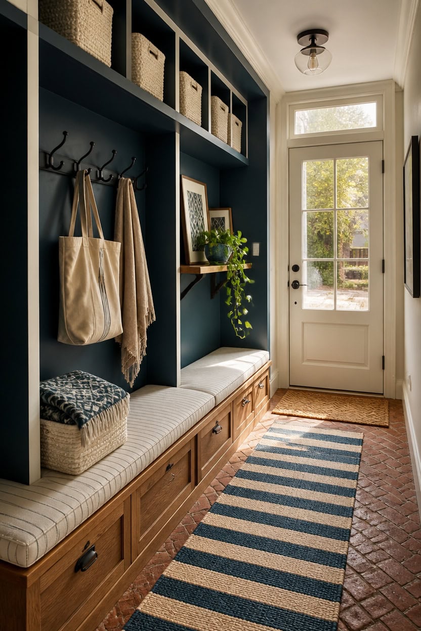 Mixing Patterns Without Overwhelming a Teal Mudroom