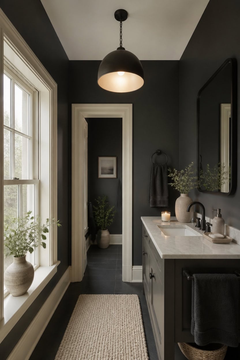 moody charcoal walls cream trim