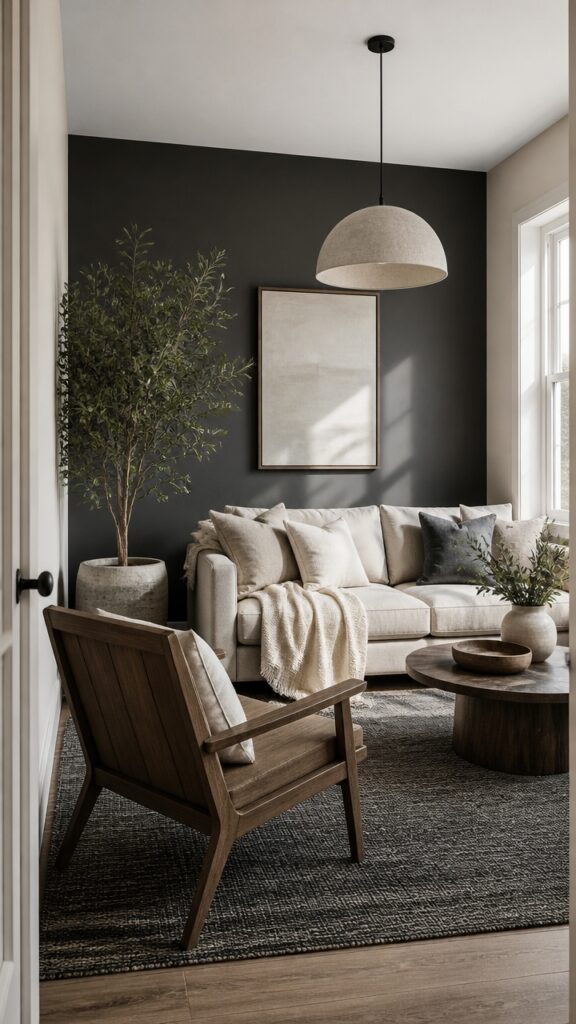 Dark Gray and Cream Living Rooms for Women Who Collect More Than They Display