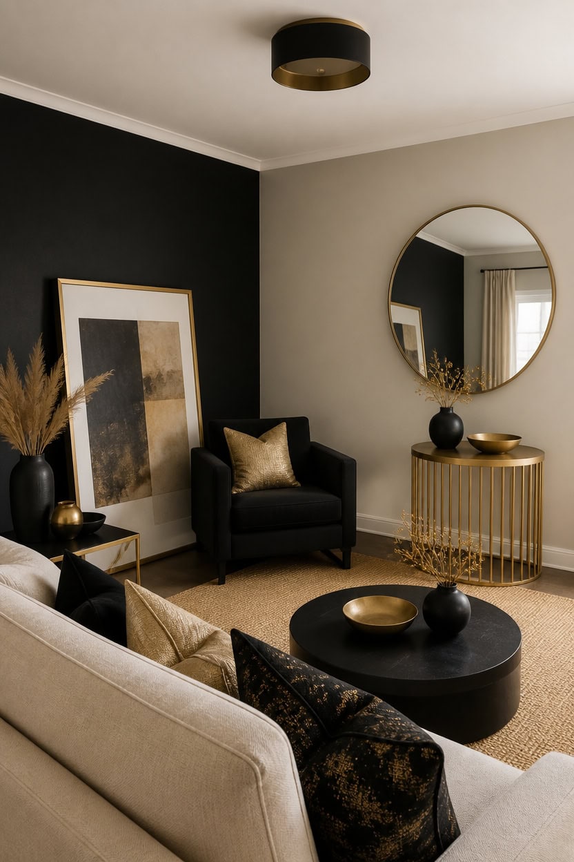 moody neutral with gold accents