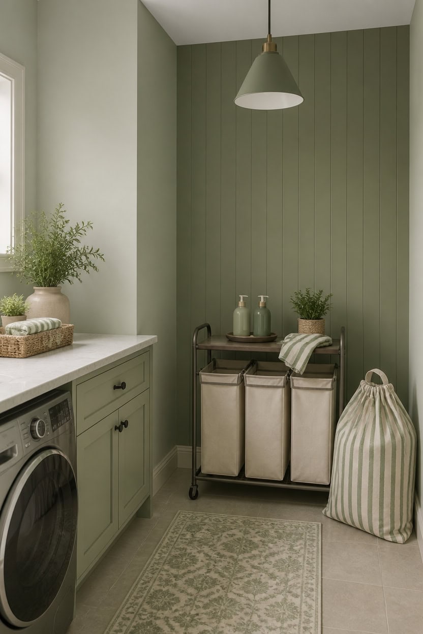 muted greens organized laundry centerpiece