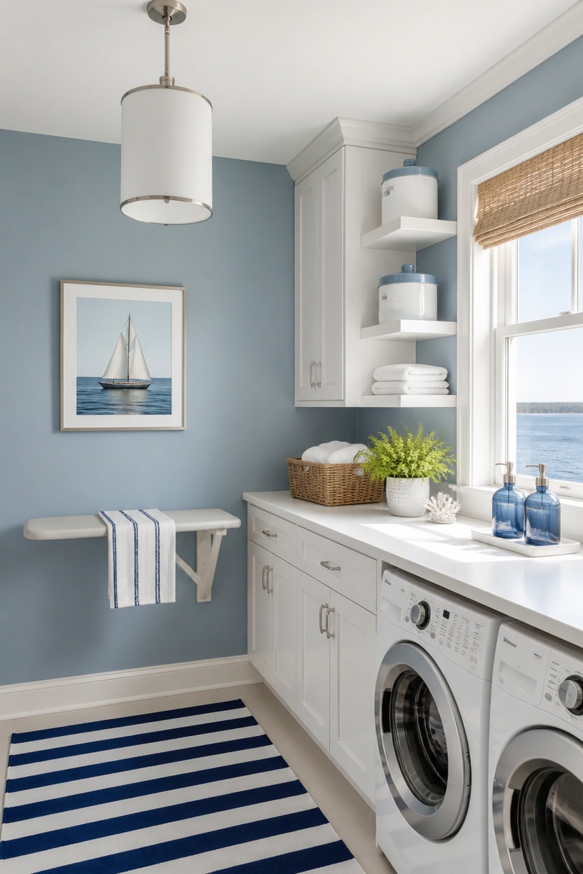 nautical blue and white laundry