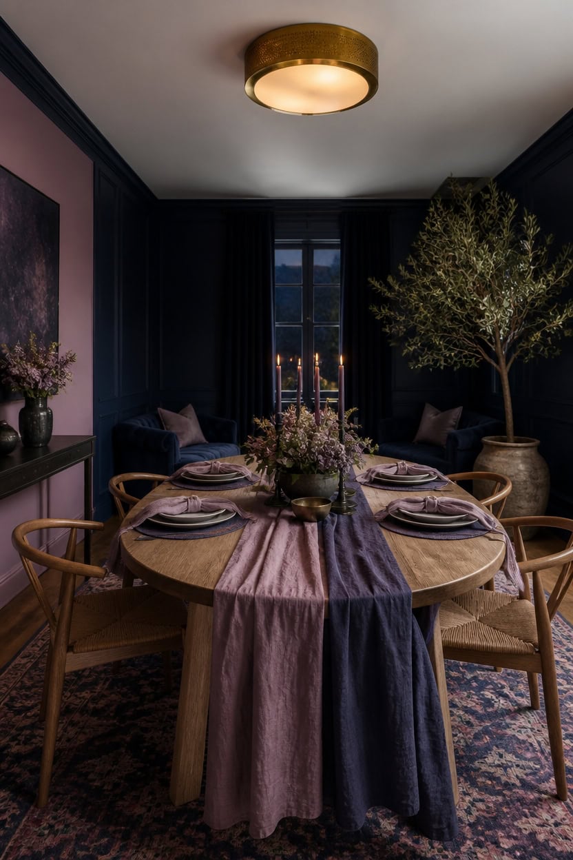 navy walls mauve accents