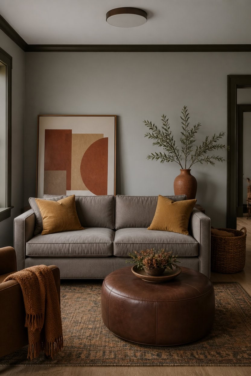 neutral gray grounded brown accents
