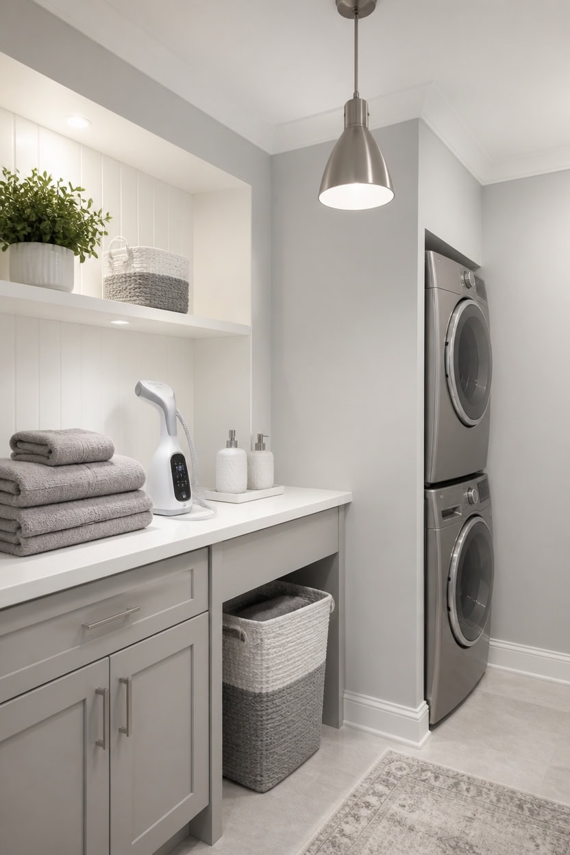 neutral tech forward laundry nook