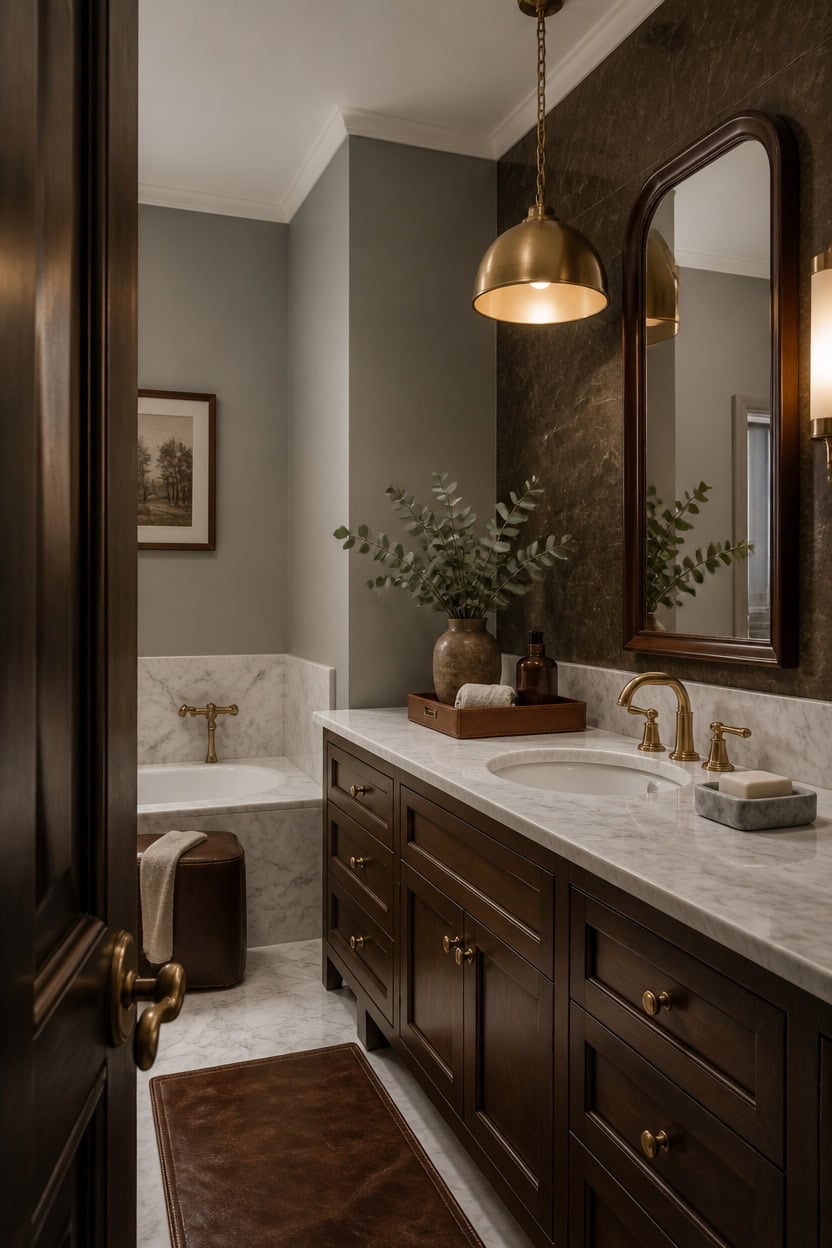 old world marble with leather