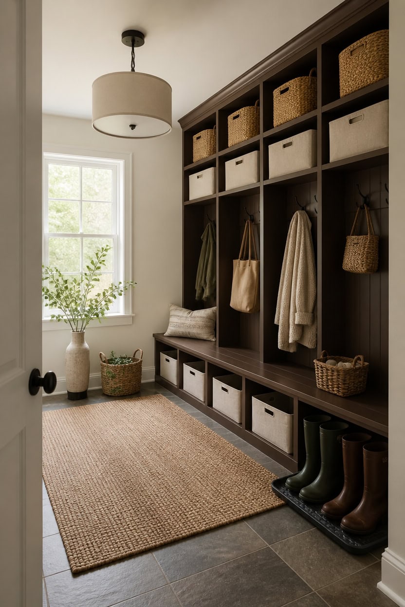 organized dark and light entryway