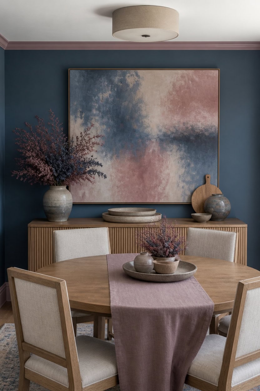 oversized blue and mauve focal