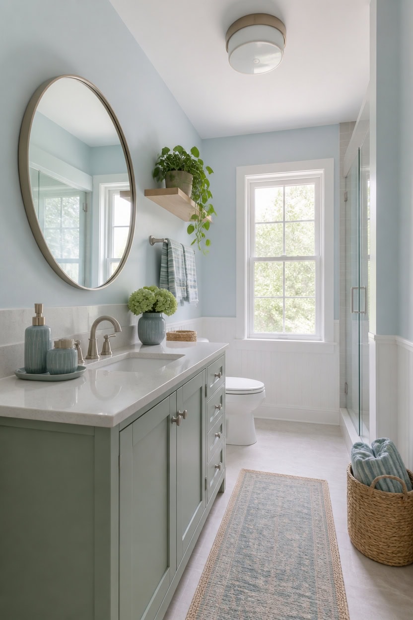 pale blue green compact bathroom