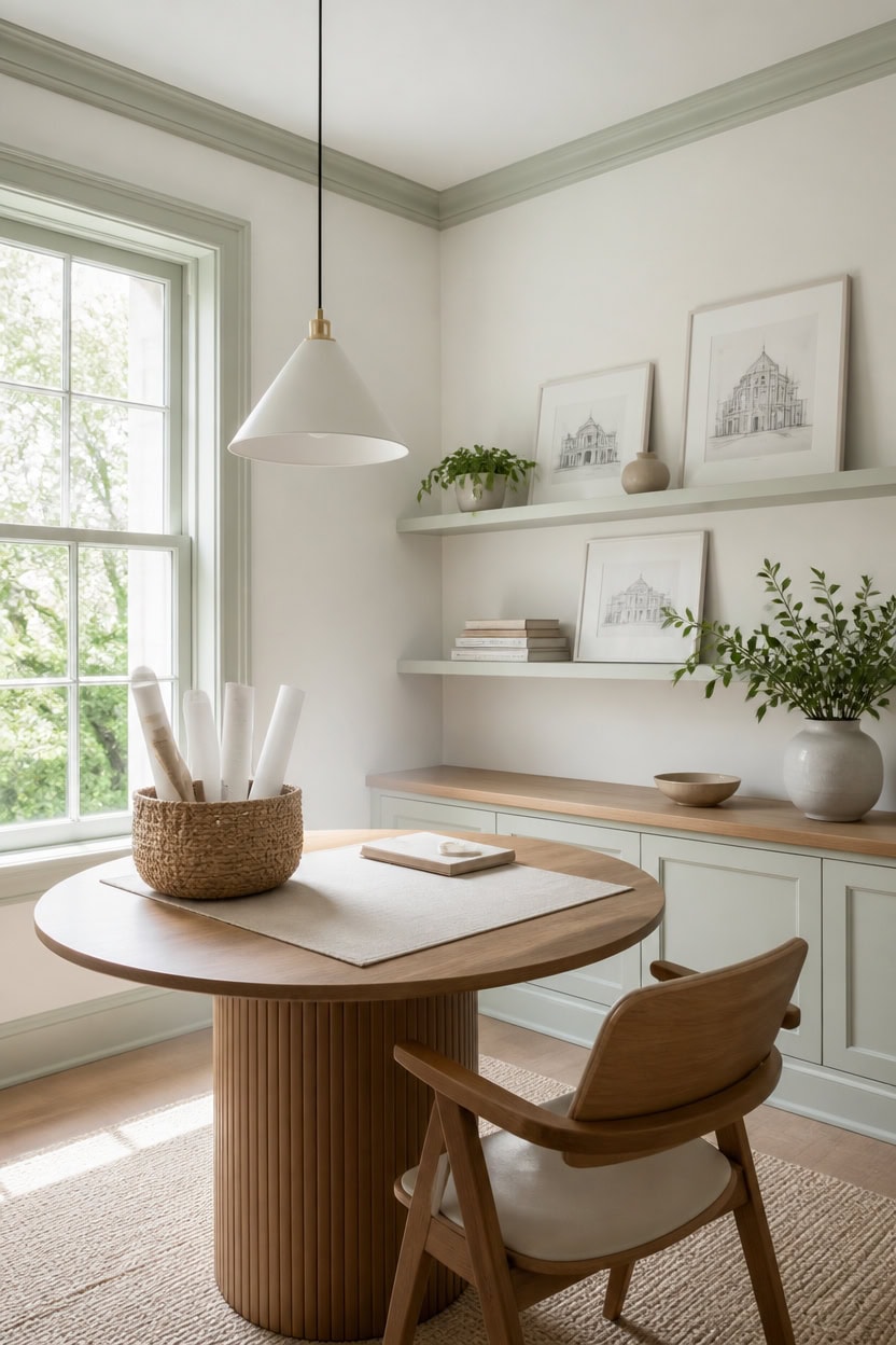 pale whites soft green trim
