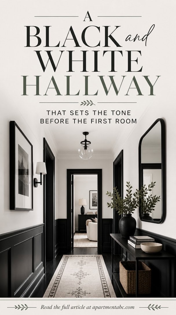 A Black and White Hallway That Sets the Tone Before the First Room