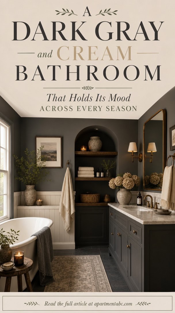 A Dark Gray and Cream Bathroom That Holds Its Mood Across Every Season