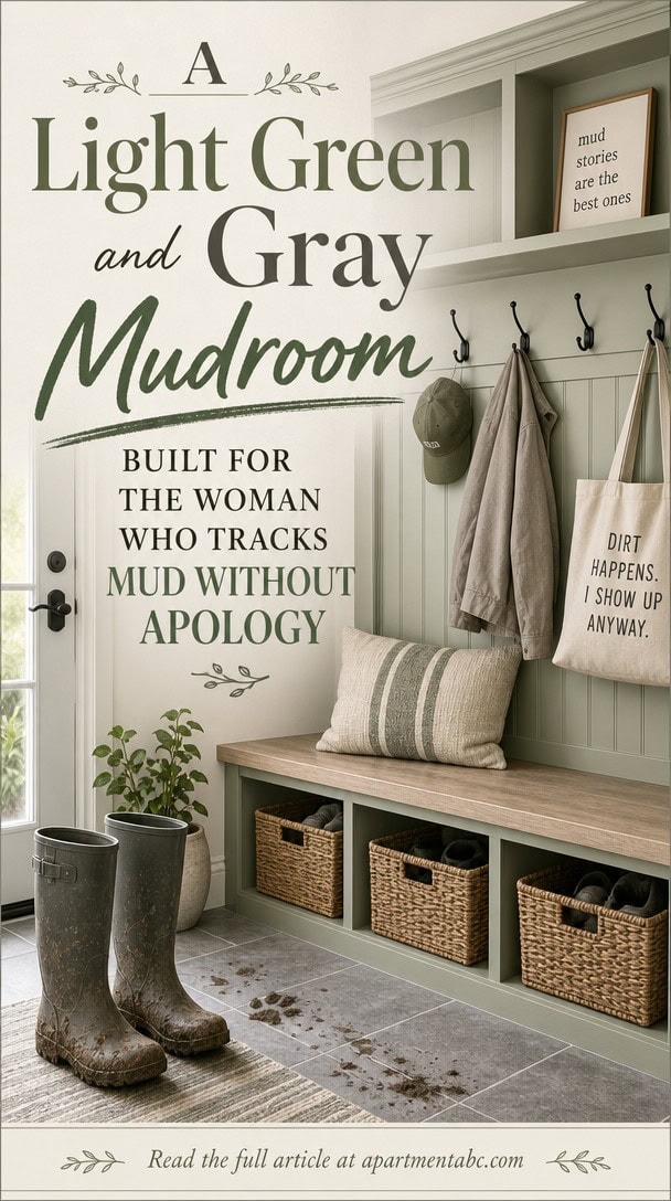 A Light Green and Gray Mudroom Built for the Woman Who Tracks Mud Without Apology