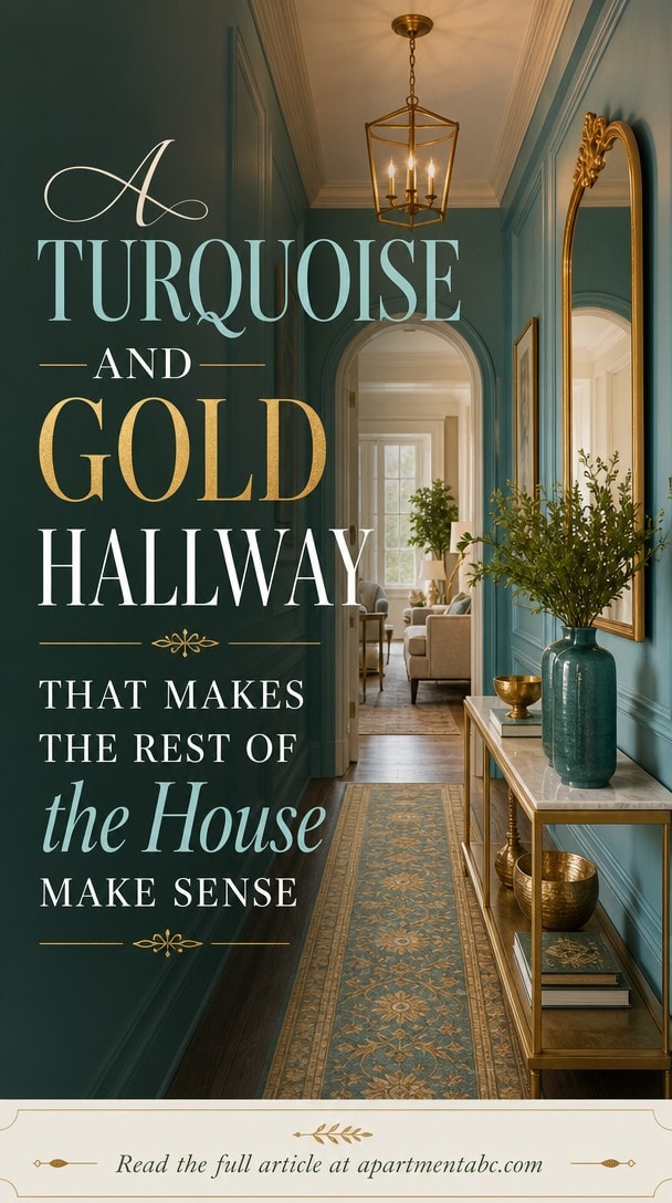 A Turquoise and Gold Hallway That Makes the Rest of the House Make Sense