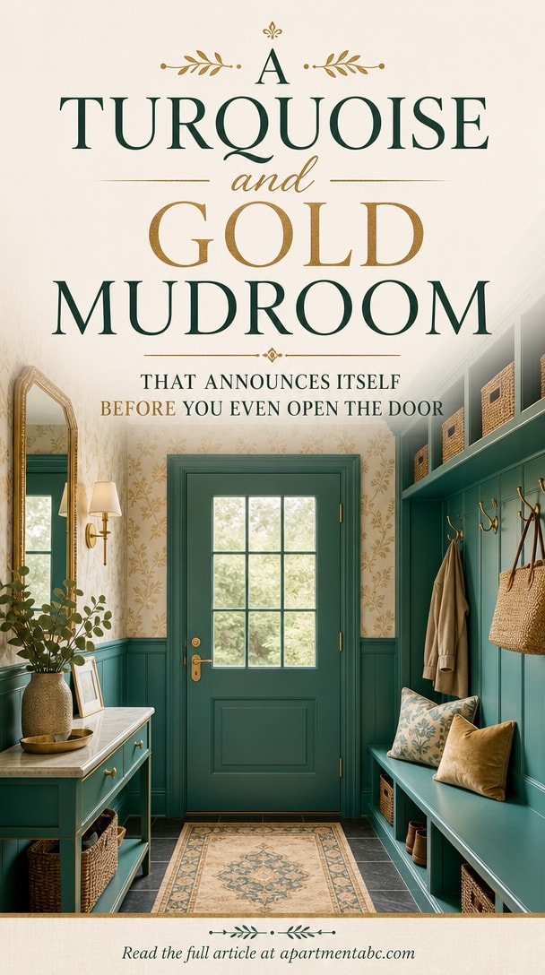 A Turquoise and Gold Mudroom That Announces Itself Before You Even Open the Door