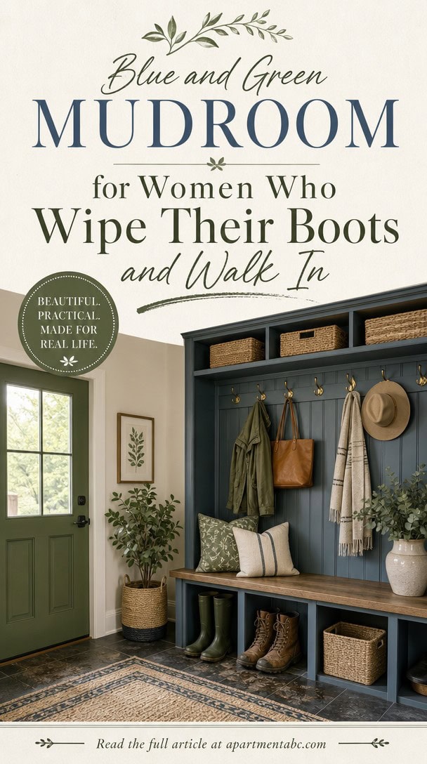 Blue and Green Mudroom for Women Who Wipe Their Boots and Walk In