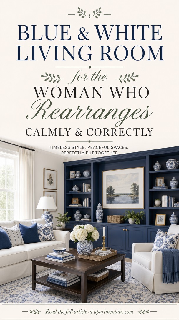 Blue and White Living Room for the Woman Who Rearranges Calmly and Correctly