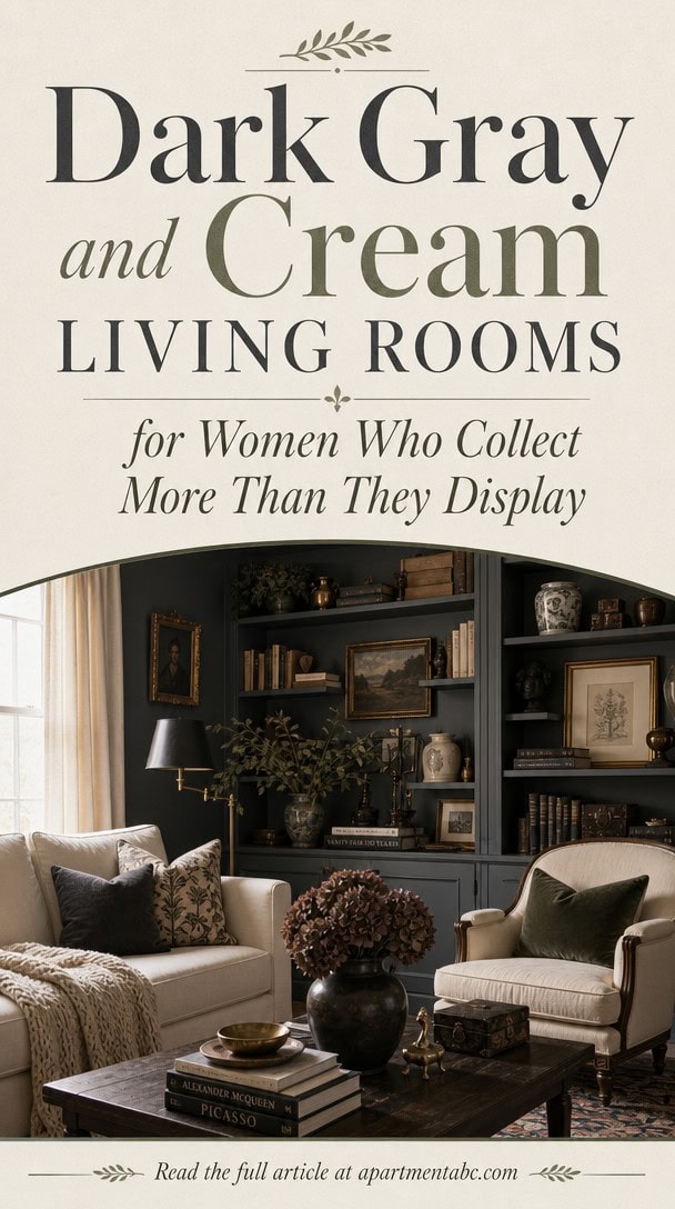 Dark Gray and Cream Living Rooms for Women Who Collect More Than They Display