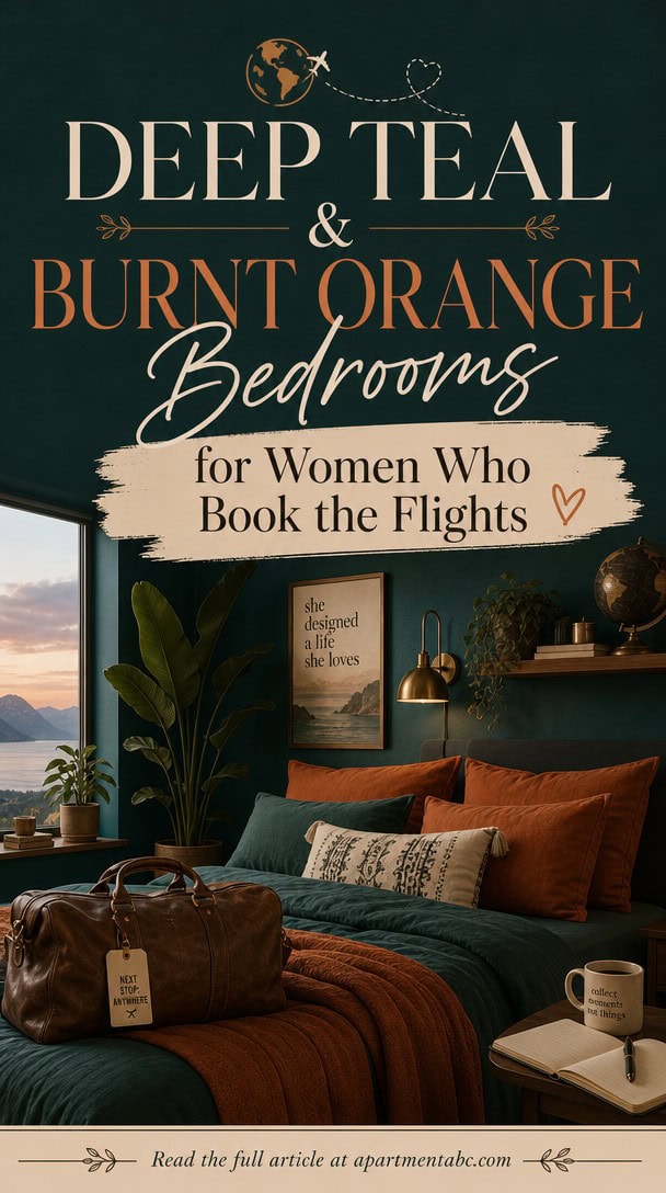 Deep Teal & Burnt Orange Bedrooms for Women Who Book the Flights