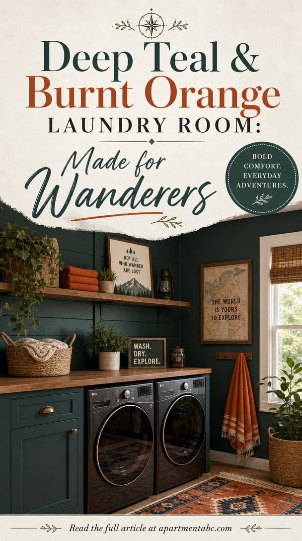 Deep Teal & Burnt Orange Laundry Room: Made for Wanderers