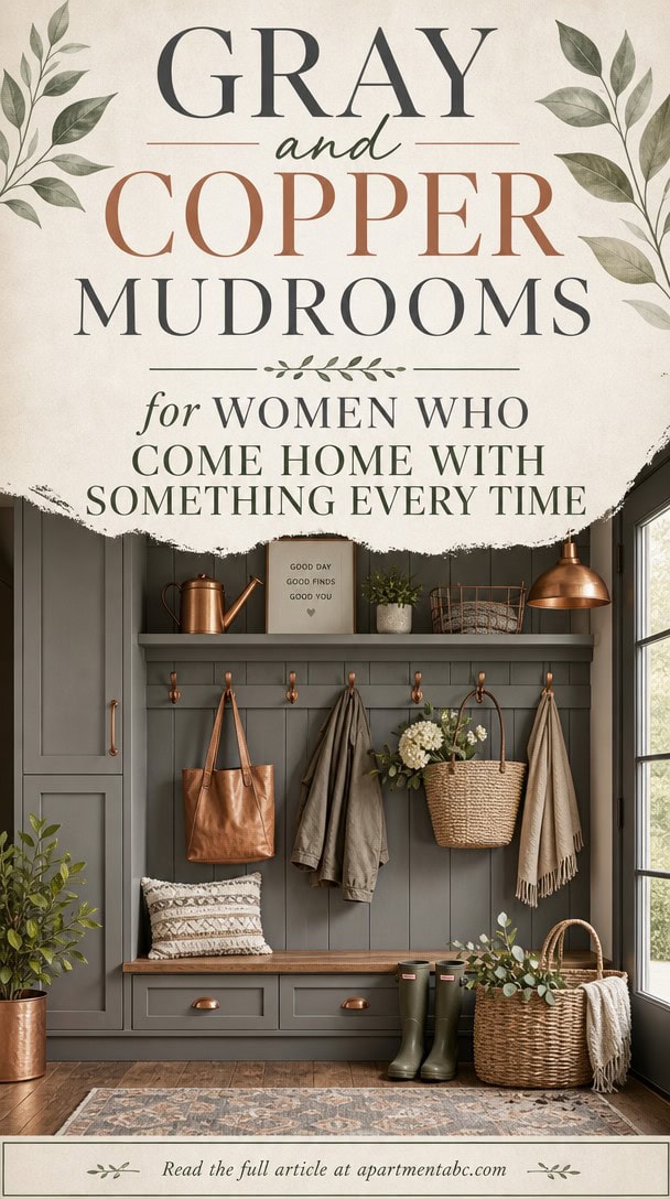 Gray and Copper Mudrooms for Women Who Come Home With Something Every Time