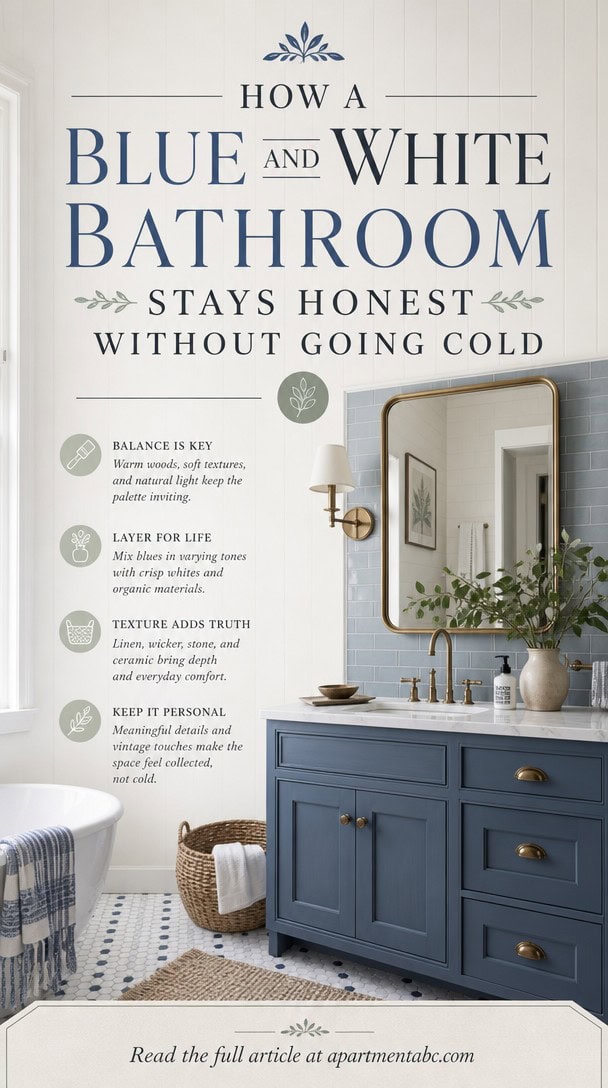 How a Blue and White Bathroom Stays Honest Without Going Cold