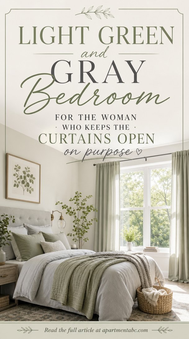 Light Green and Gray Bedroom for the Woman Who Keeps the Curtains Open on Purpose