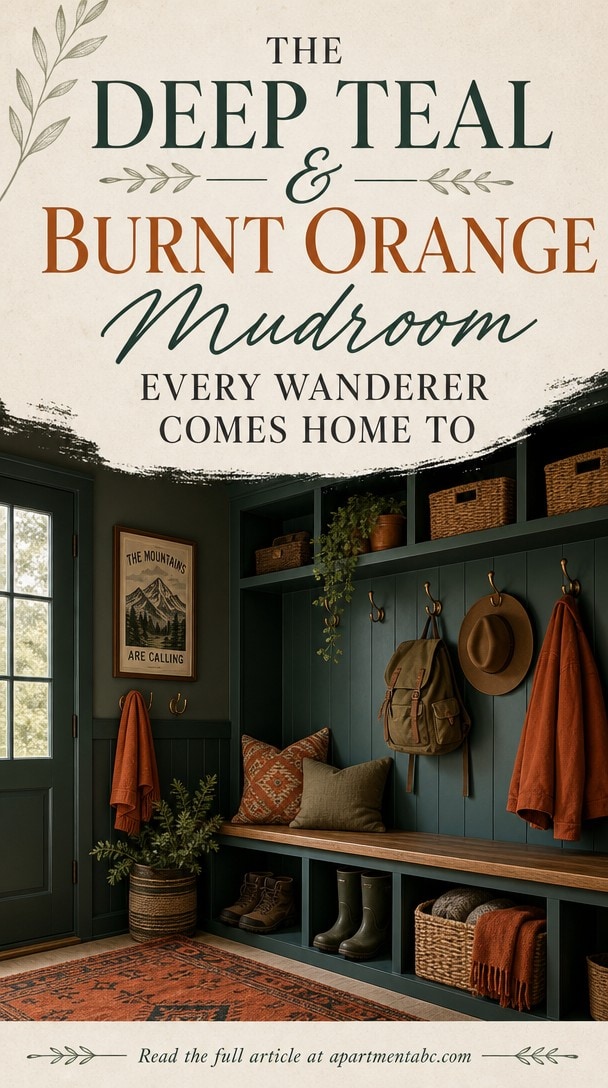 The Deep Teal & Burnt Orange Mudroom Every Wanderer Comes Home To