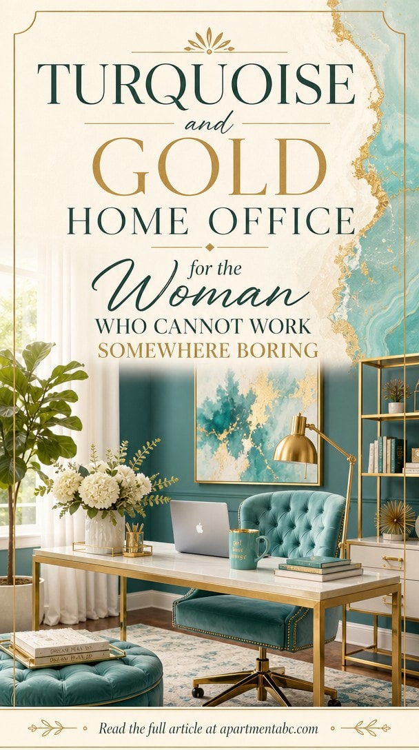 Turquoise and Gold Home Office for the Woman Who Cannot Work Somewhere Boring