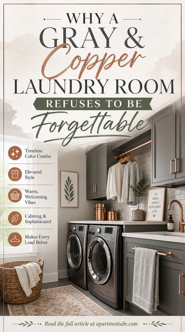 Why a Gray and Copper Laundry Room Refuses to Be Forgettable