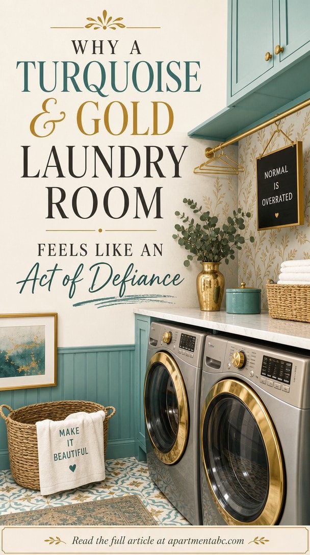 Why a Turquoise and Gold Laundry Room Feels Like an Act of Defiance