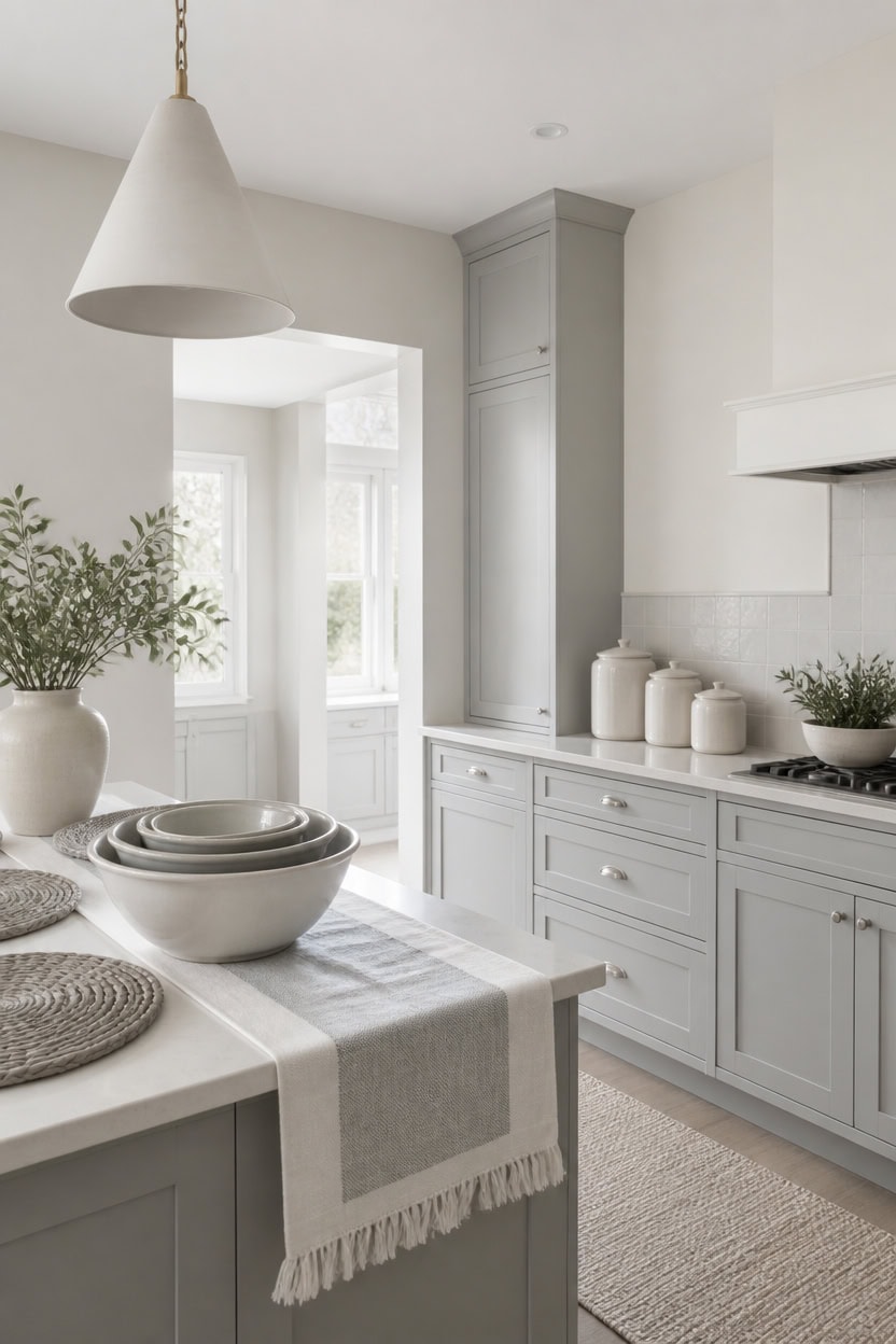 restrained light gray kitchen vignette