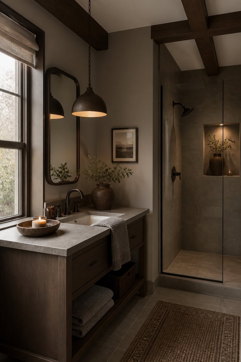 rustic dark beamed gray sanctuary