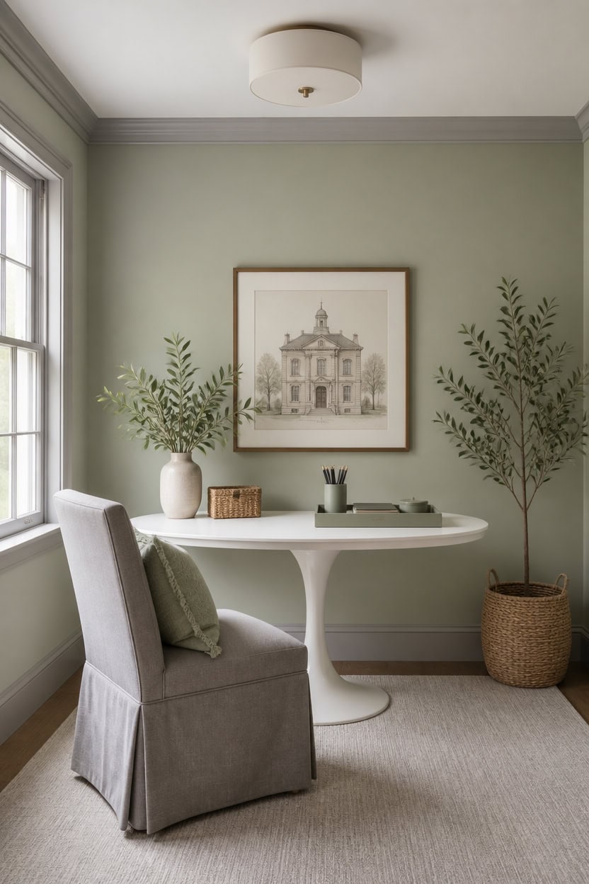 sage and gray curated workspace
