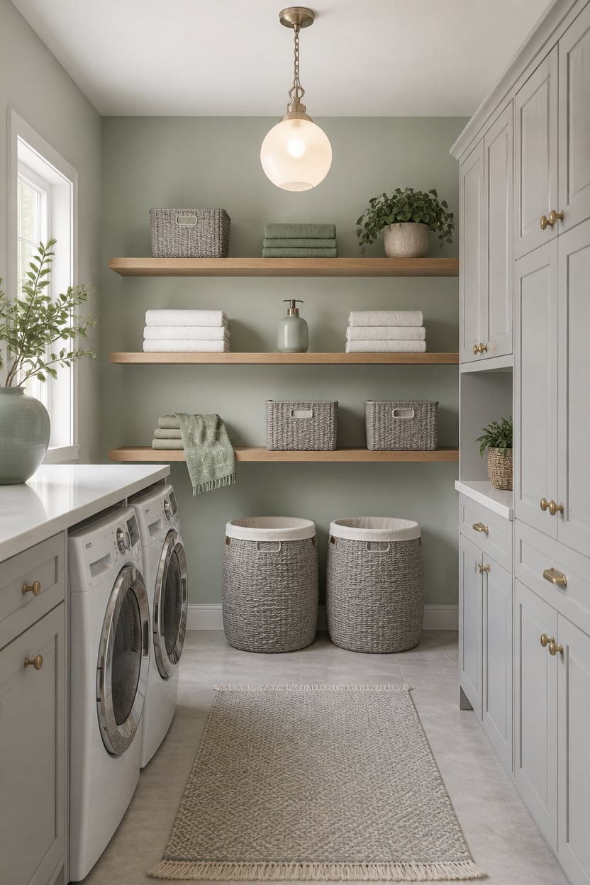 sage and gray laundry nook