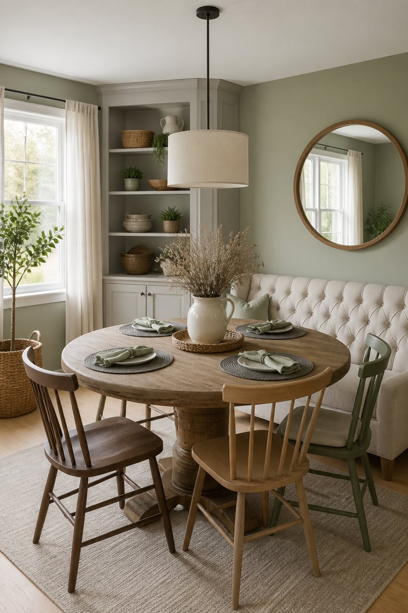 sage and gray thrifted dining