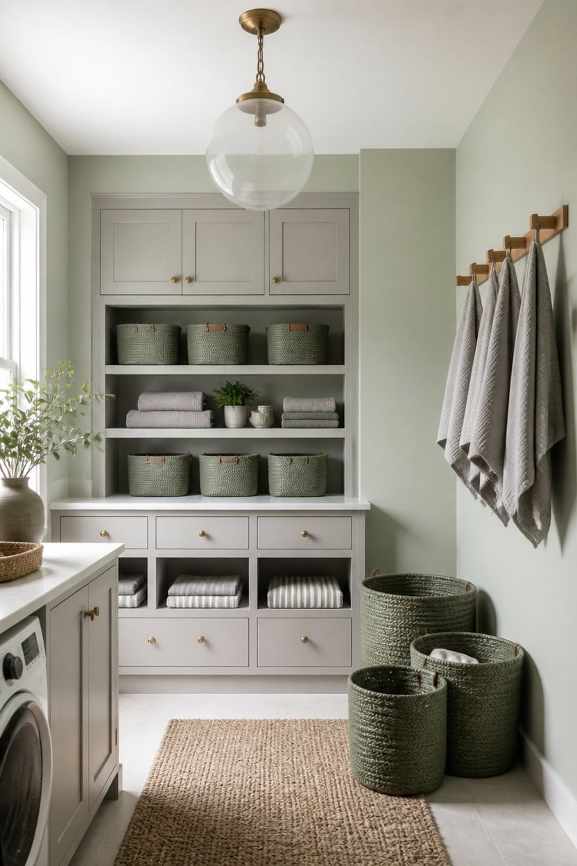 sage gray calm laundry nook