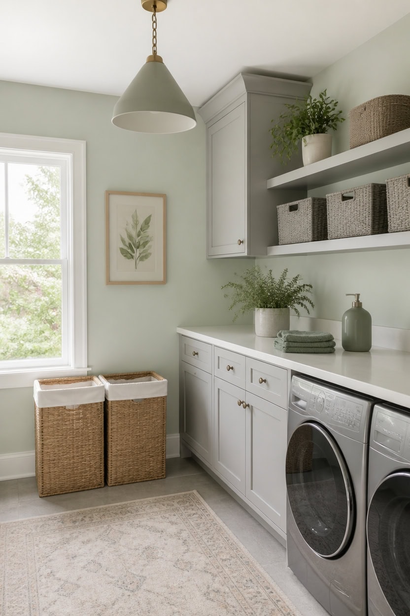 sage gray calm laundry nook
