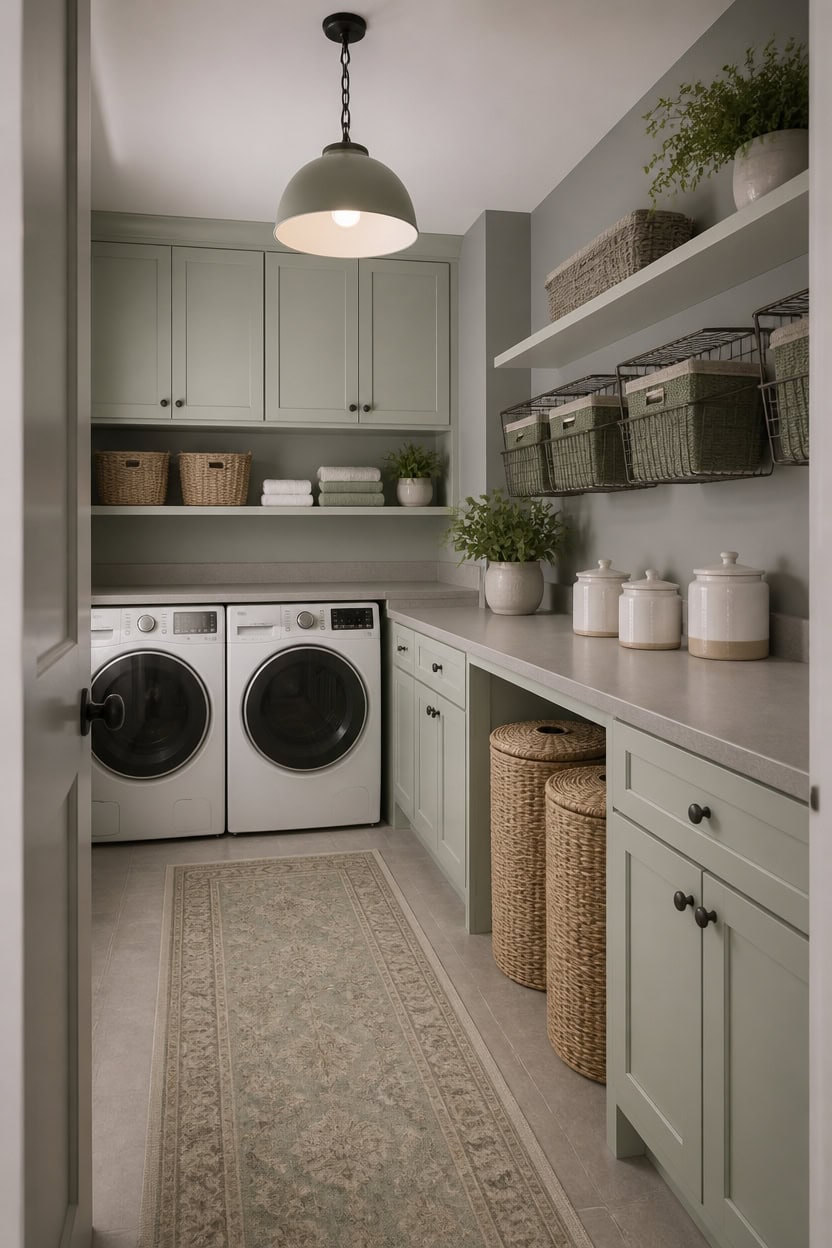 sage gray laundry storage harmony