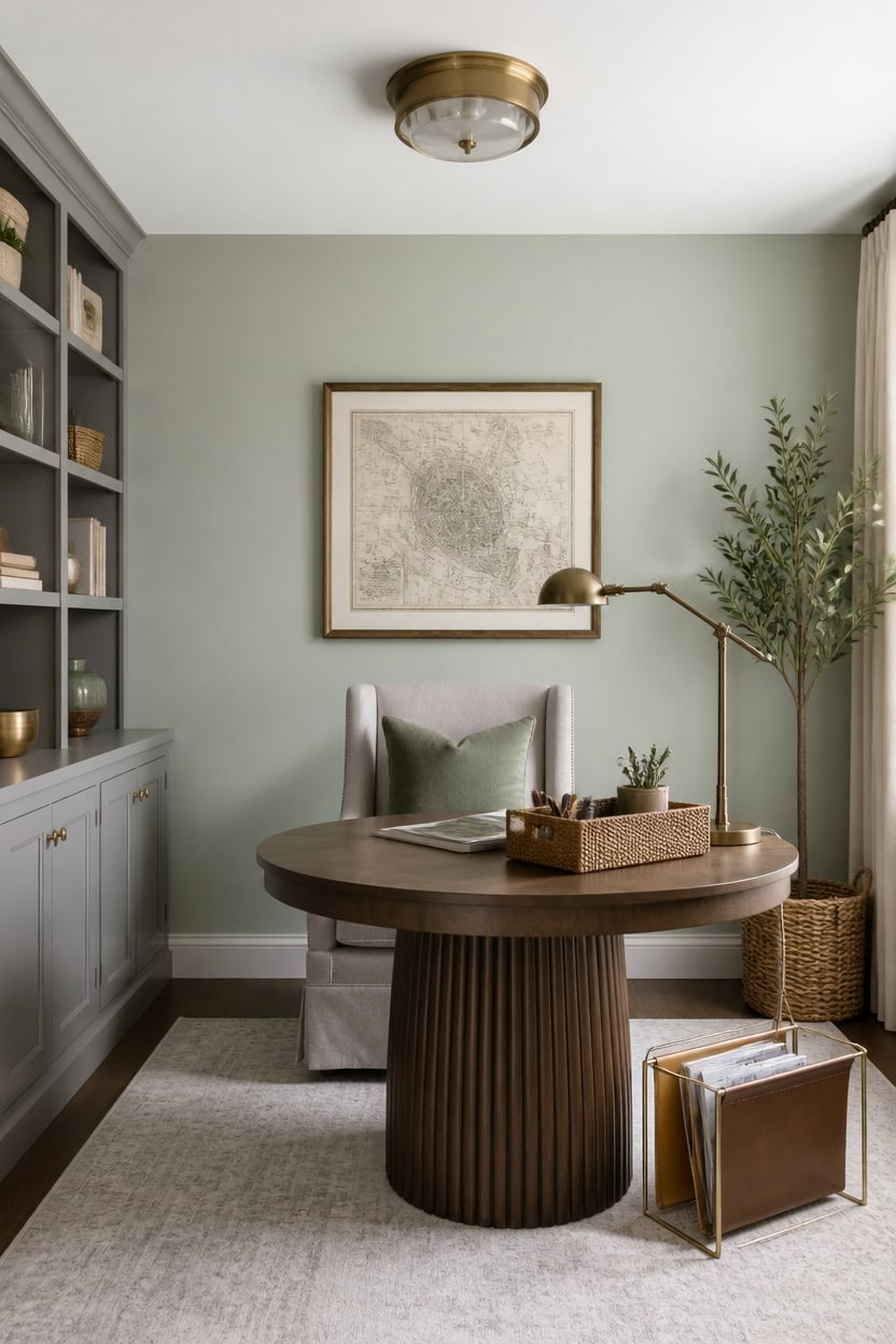 sage walls balanced brass gray