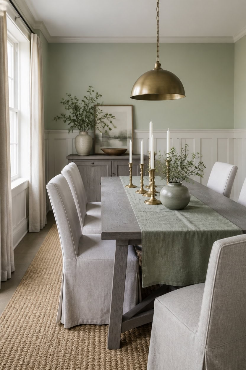 sage walls gray furnishings