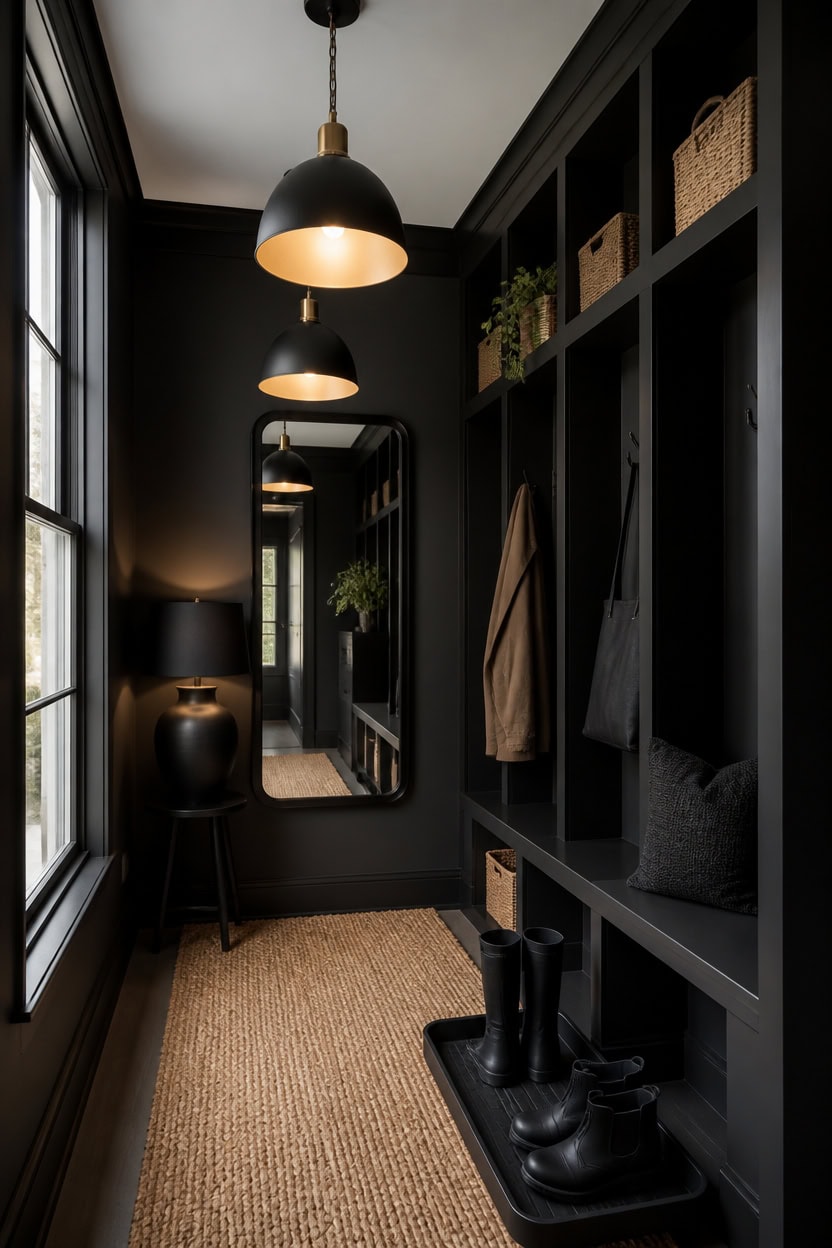 seamless deep black narrow entryway