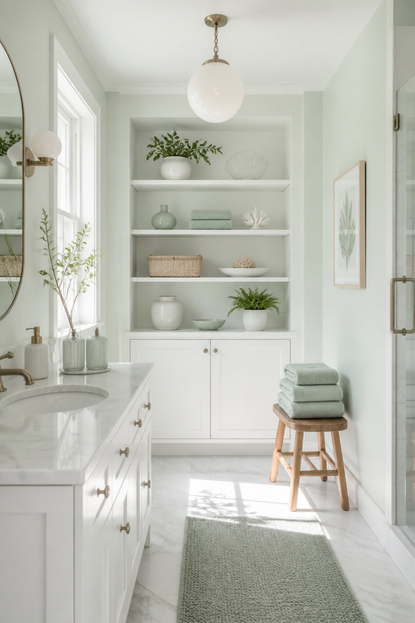 serene mint and white